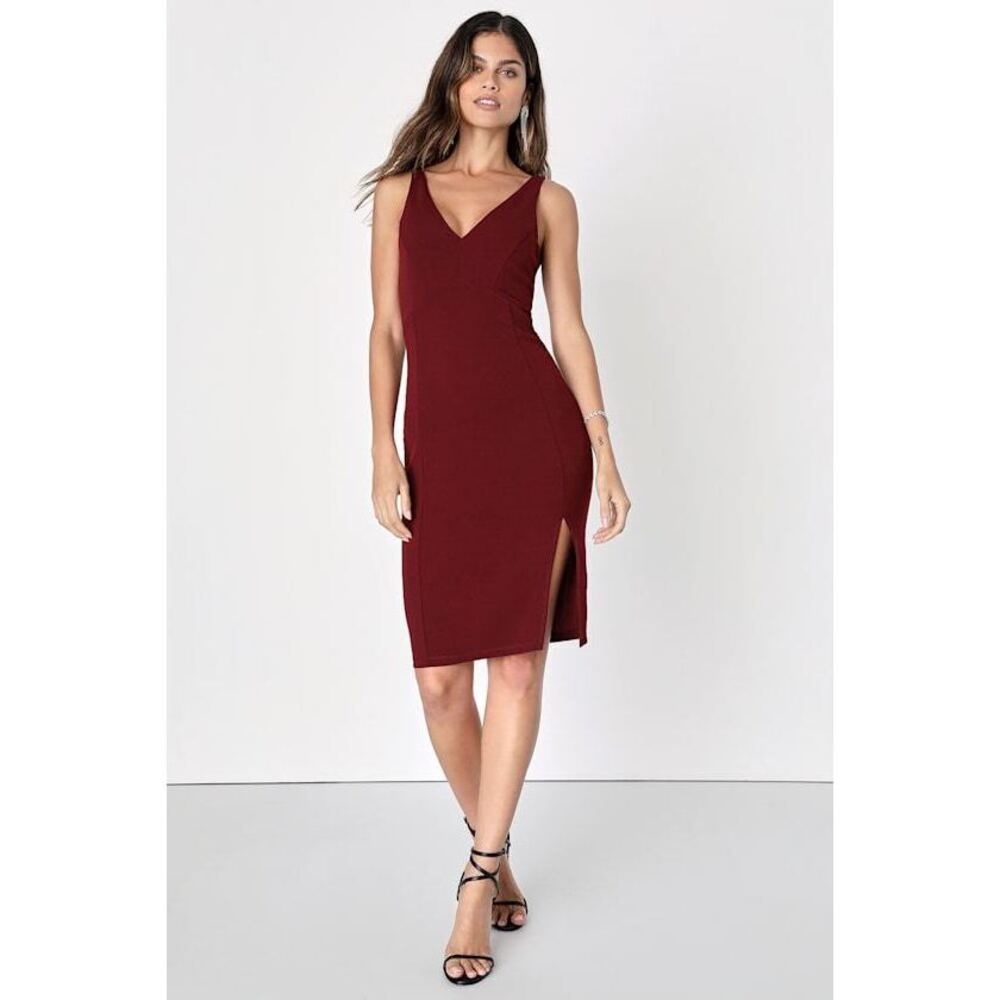 Lulus Iconic Moment Plum Purple Bodycon Midi Dress - Size L